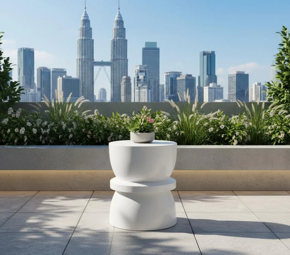 Outdoor Fiberglass Side Table Manufacturer Malaysia 马来西亚户外玻璃钢茶几制造商 Pengeluar Meja Sisi Gentian Kaca Luar Malaysia