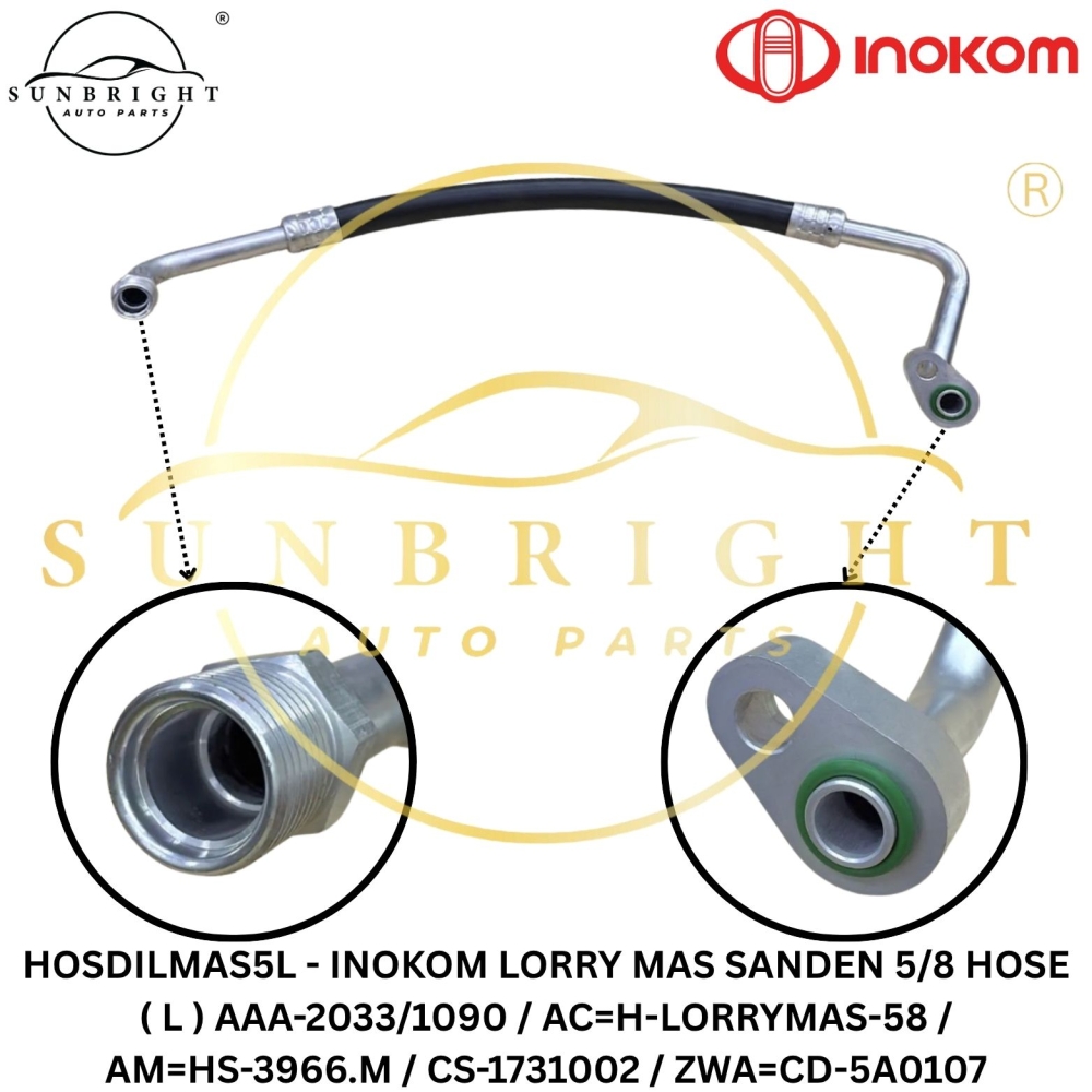 HOSDILMAS5L - INOKOM LORRY MAS SANDEN 5/8 HOSE ( L ) AAA-2033/1090 / AC=H-LORRYMAS-58 / AM=HS-3966.M / CS-1731002 / ZWA=CD-5A0107