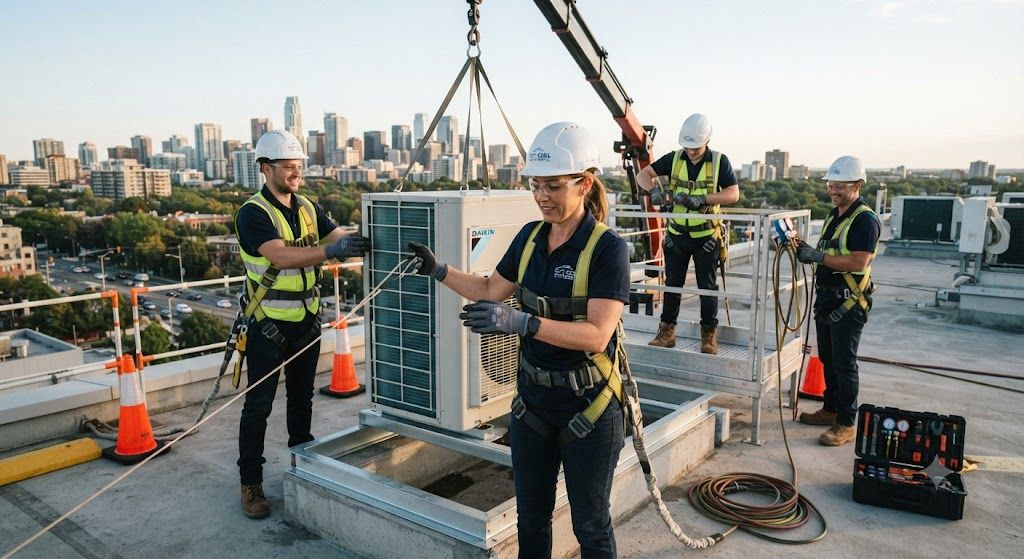 safe commercial aircon installation at height