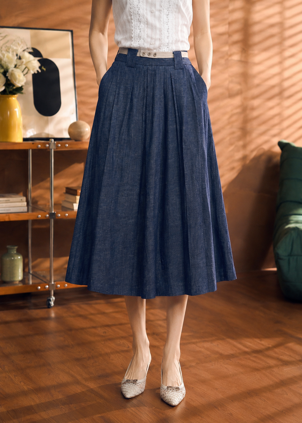 Soft Denim Midi Skirt