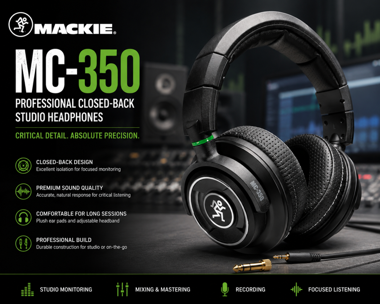 Mackie MC-350 | Professional Closed-Back Studio Headphones for Critical Detail & Precision