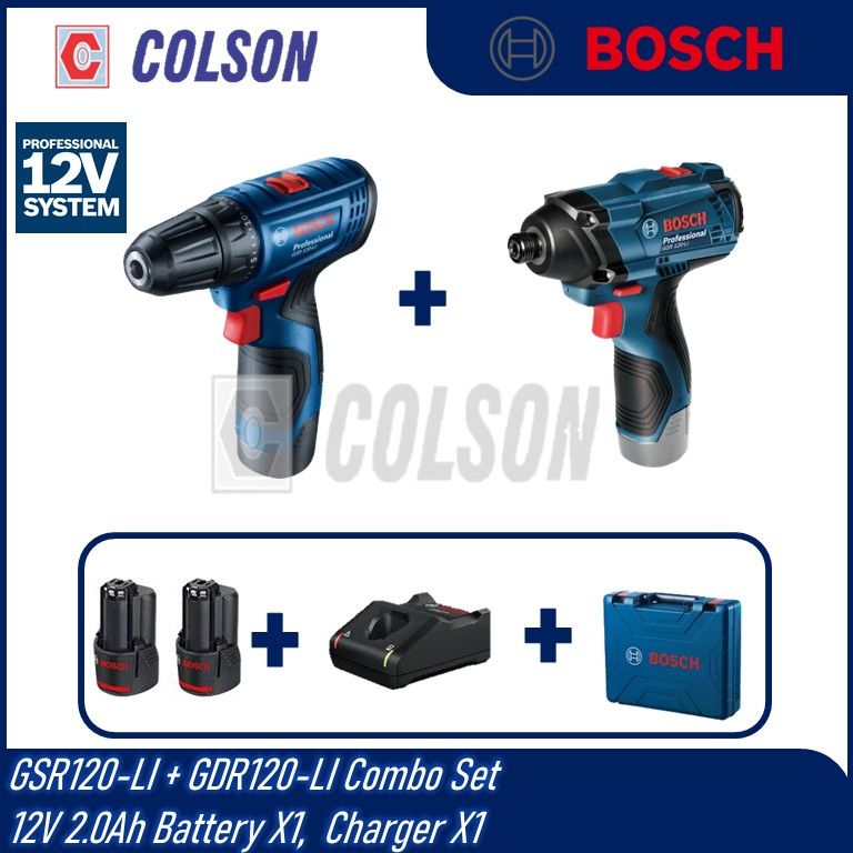 BOSCH GSR120-LI 12V Cordless Drill Driver + GDR120-LI 12V Cordless Impact Driver Combo Set