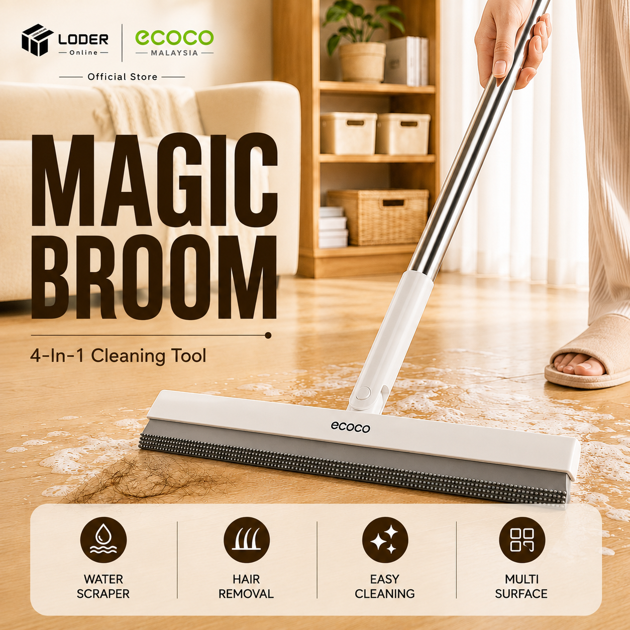 LODER ECOCO Magic Broom Floor Scraper Floor Wiper Water Squeegee Floor Squeegee Cleaning Broom