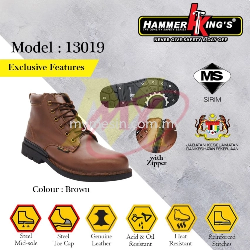 HAMMER KING'S 13019 Safety Shoes - Exclusive Features (High Cut) (Zipper & Laced)