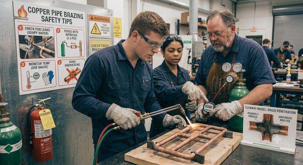 HVAC copper pipe brazing safety tips