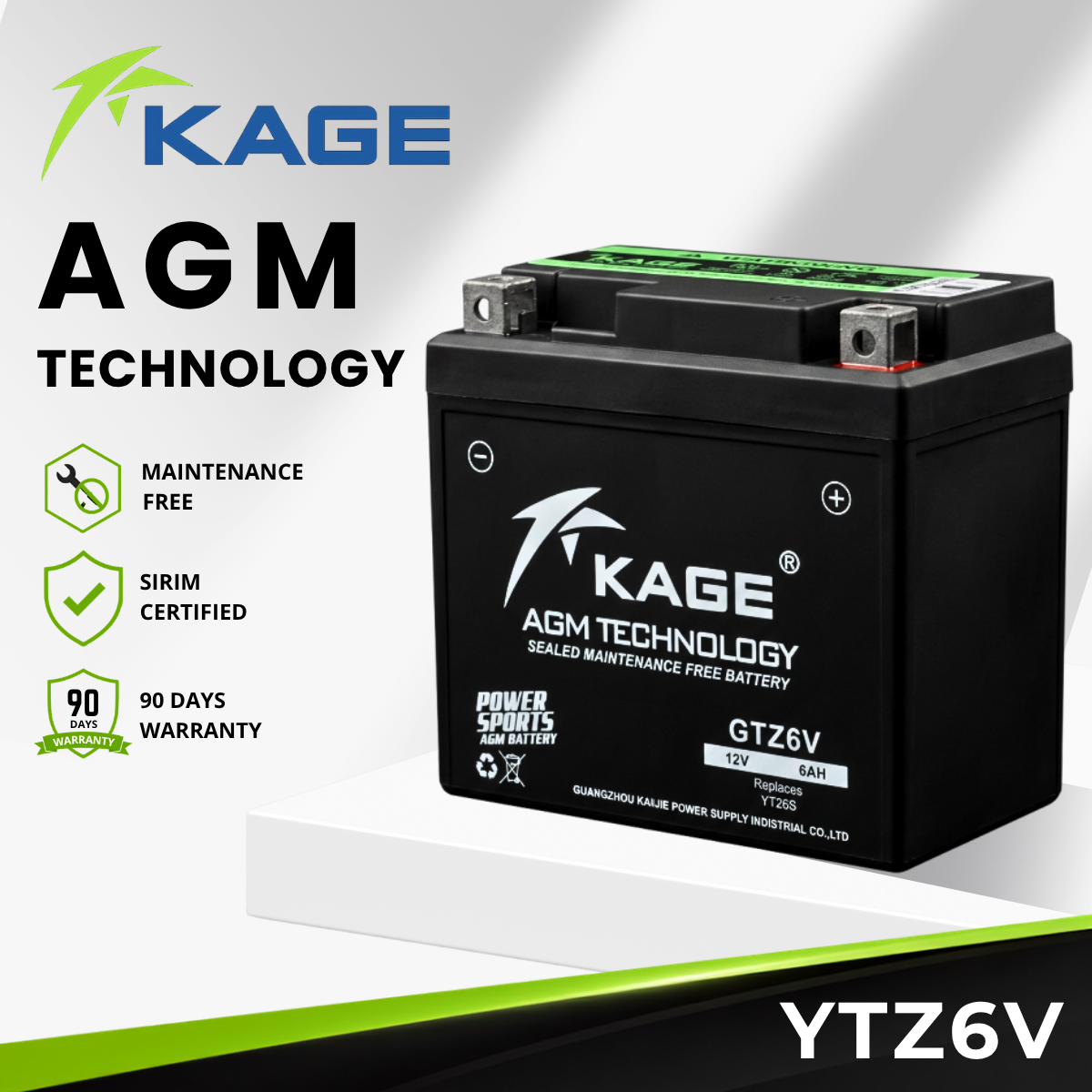 YTZ6V KAGE - Bateri ADV150/ADV160/PCX150/RS150/RSX150/VARIO 150/160