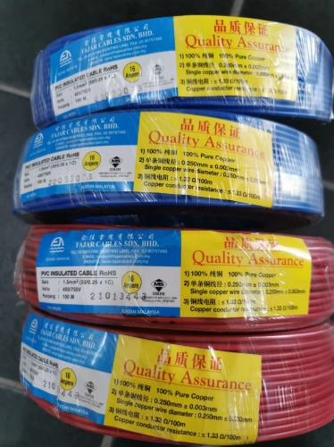 PVC Insulated Cable RoHS 1.5mm (30/0.25) x 1C