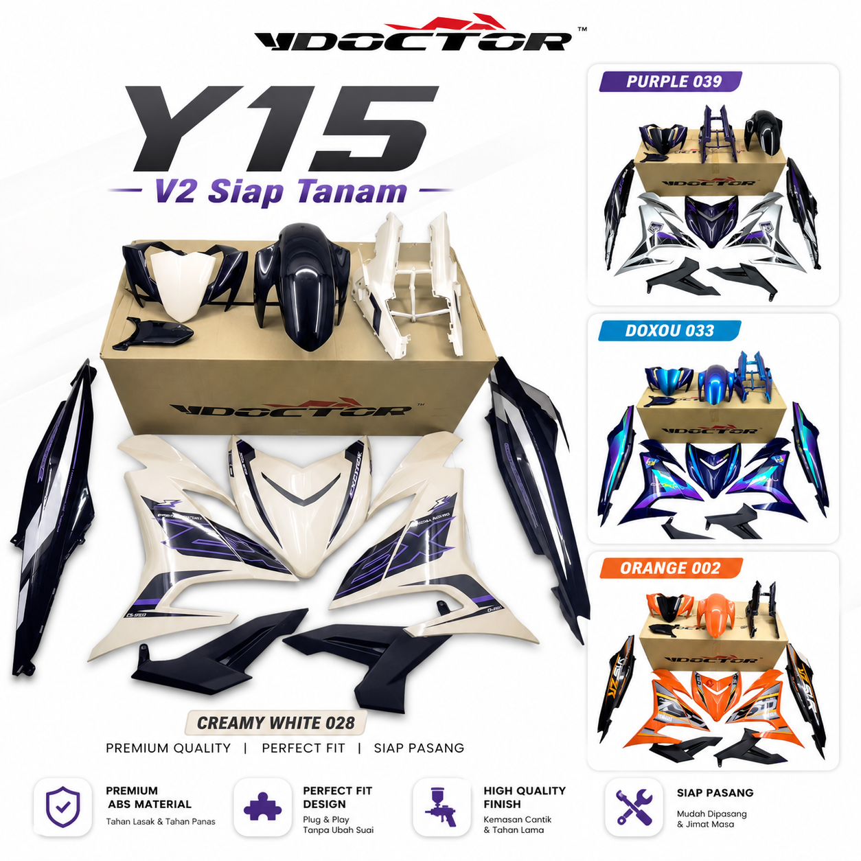 Y15 V2 Doctor Siap Tanam Cover Set Motor (50 Design)