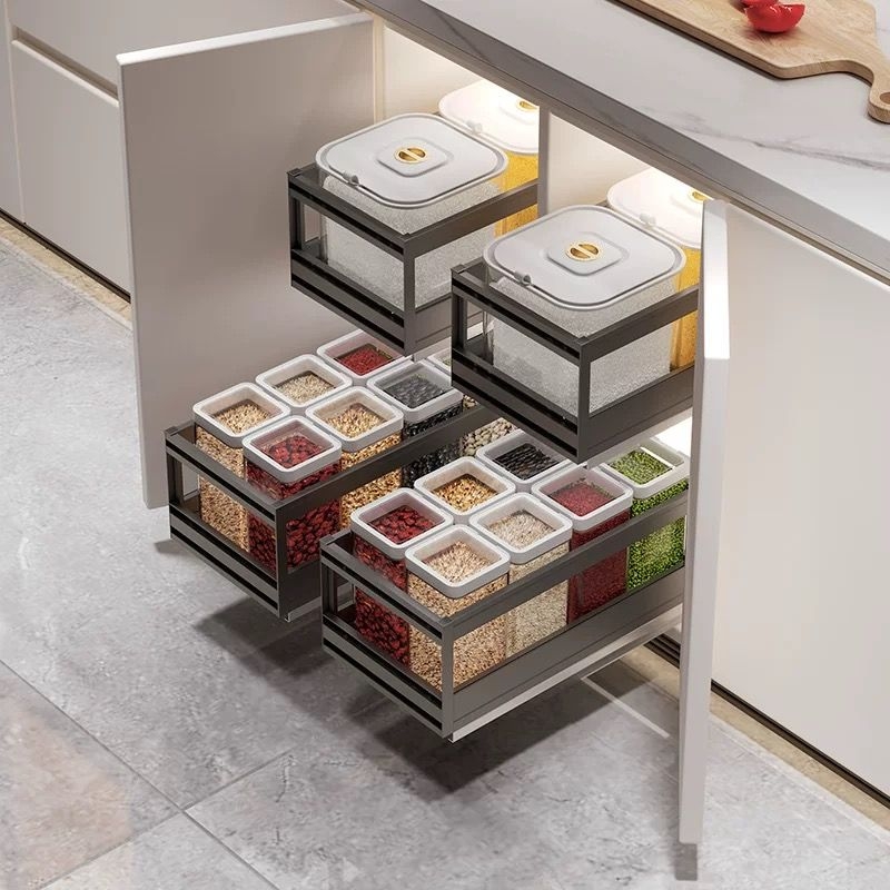 FULLY ALUMINIUM PULL OUT RICE CONTAINER BASKET