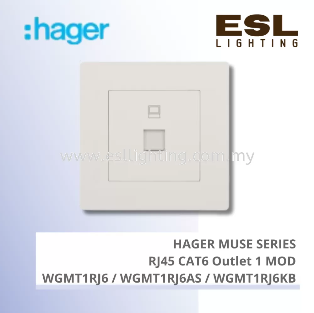 HAGER Muse Series - RJ45 cat6 outlet 1 MOD - WGMT1RJ6 / WGMT1RJ6AS / WGMT1RJ6KB