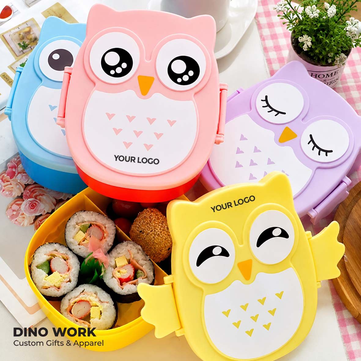 Custom Owl Lunch Box with Free Spoon (MOQ = 500pcs)