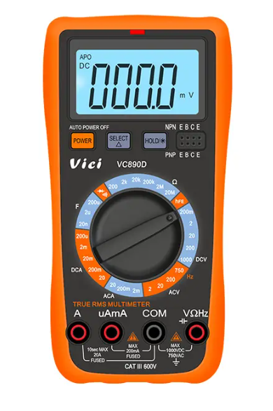 Vici VC890D Manual ranging, Max 200uF capacitance test, Anti-high pressure ignition design, High-strength anti-drop protection shock-proof holster.