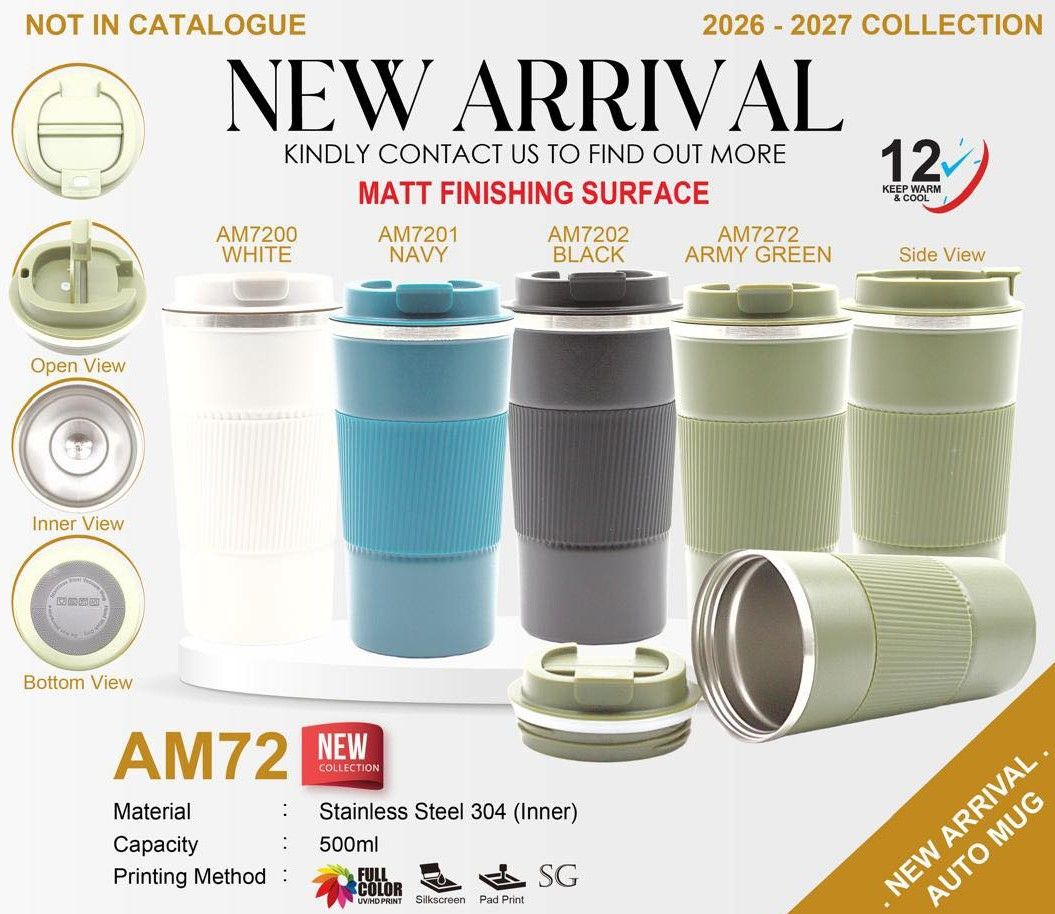 AM72 — AUTO MUG STAINLESS STEEL 304 (INNER) MATTE FINISH 500ml [12 HOUR HEAT RETENTION 🕛] [NEW PRODUCT 2026]