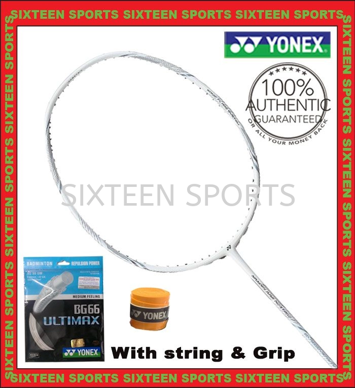 Yonex NanoFlare NextAge White Gray 4UG5 Badminton Racket With Yonex BG66UM String & Overgrip
