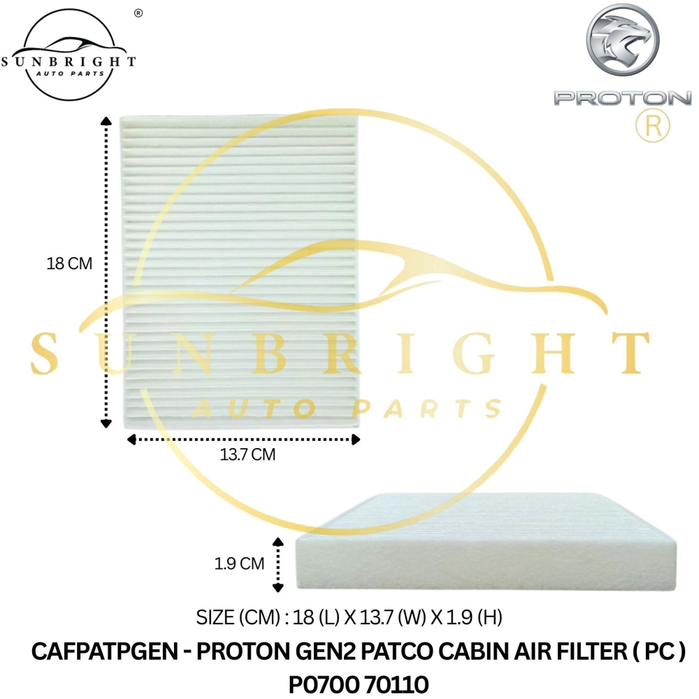 CAFPATPGEN - PROTON GEN2 PATCO CABIN AIR FILTER ( PC ) P0700 70110