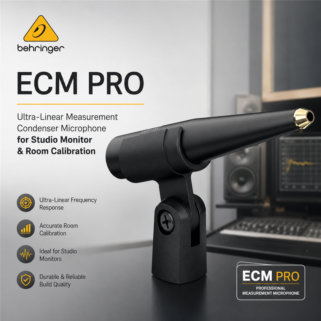 Behringer ECM PRO – Mikrofon Kondensor Pengukuran Ultra-Linear untuk Kalibrasi Monitor Studio & Akustik Bilik