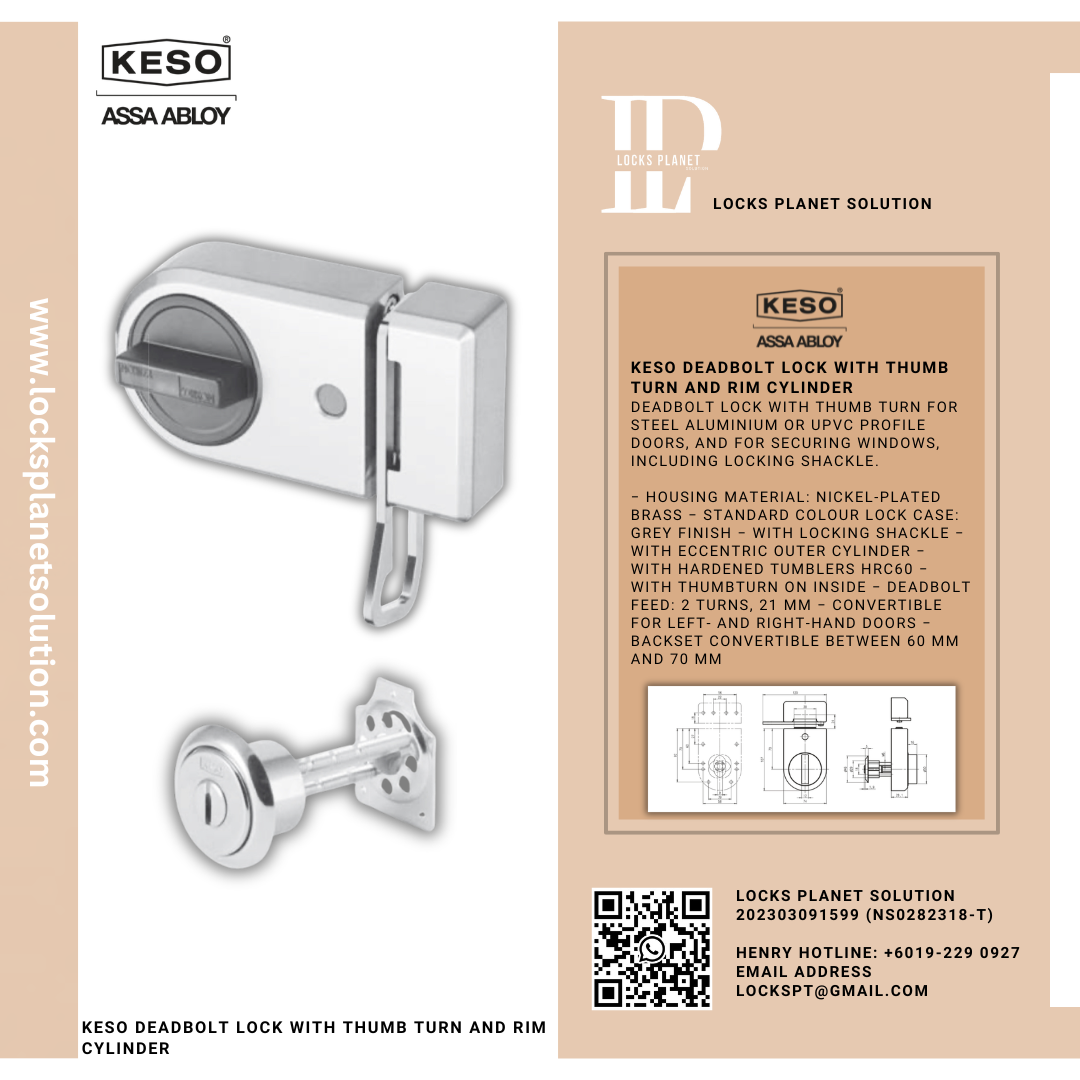 KESO DEADBOLT LOCK WITH THUMB TURN AND RIM CYLINDER