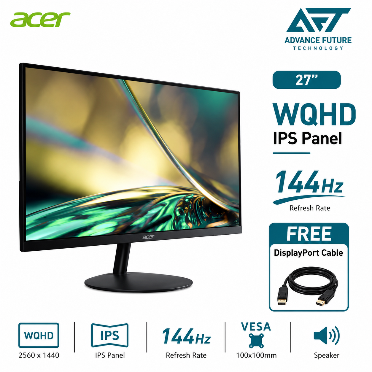 Acer SA272UP1 27'' WQHD IPS 144Hz Flat Monitor ( Speaker, 2x HDMI, DP, 3 Years Warranty )