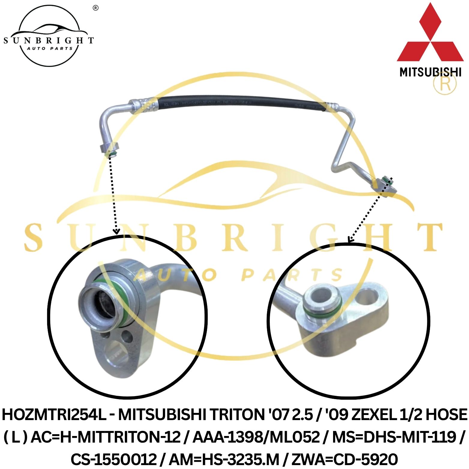 HOZMTRI254L - MITSUBISHI TRITON '07 2.5 / '09 ZEXEL 1/2 HOSE ( L ) AC=H-MITTRITON-12 / AAA-1398/ML052 / MS=DHS-MIT-119 / CS-1550012 / AM=HS-3235.M / ZWA=CD-5920