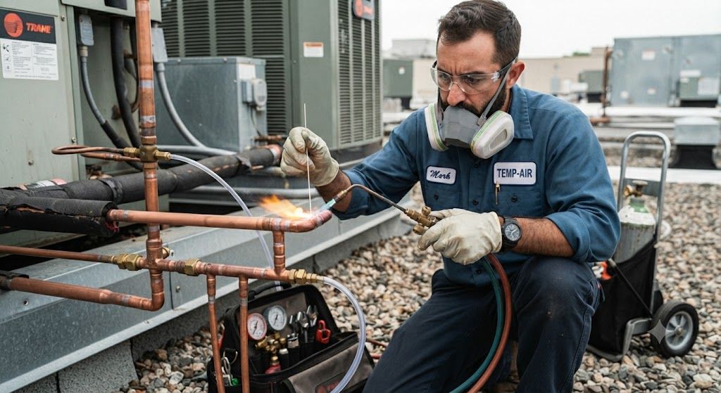 copper line brazing HVAC field installation