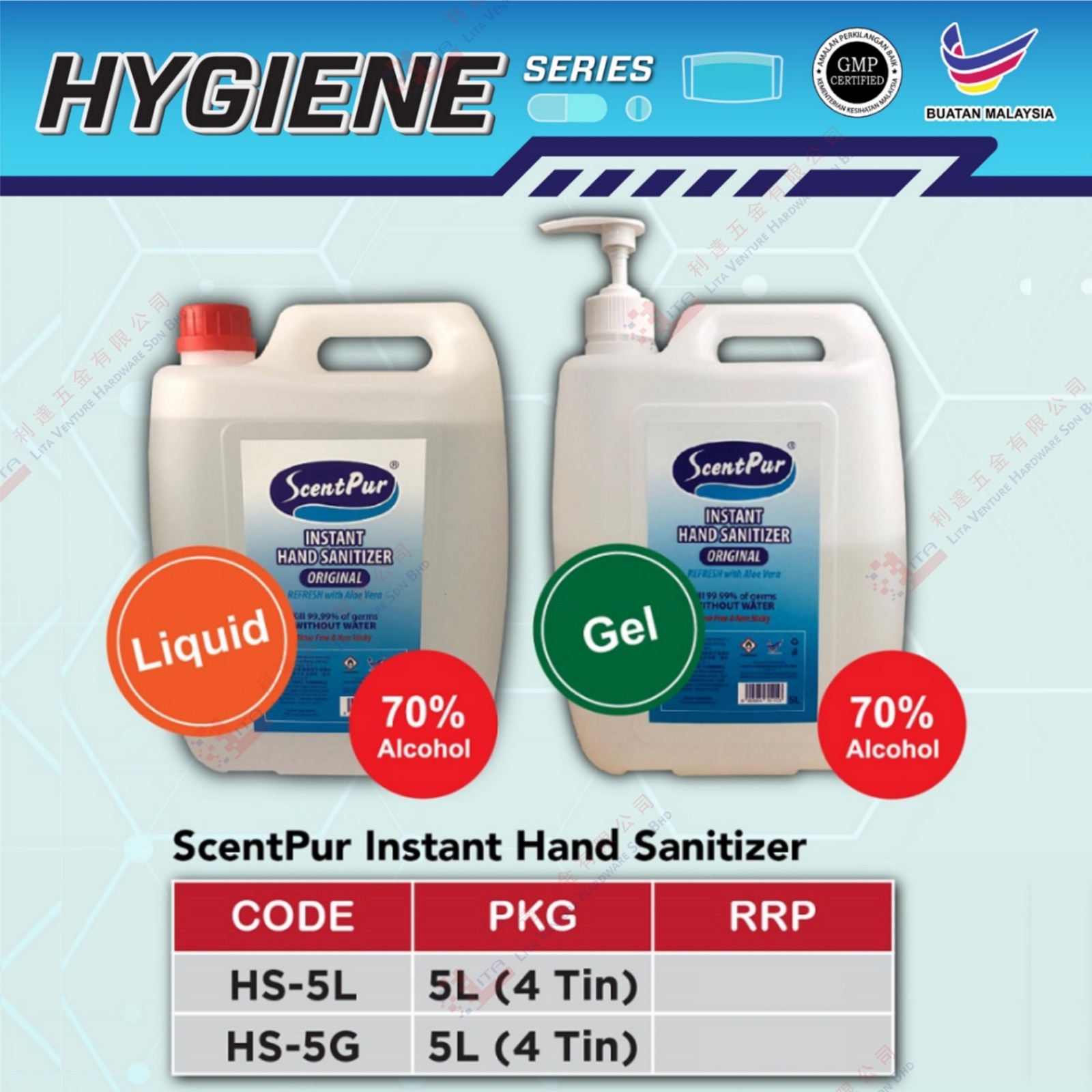 HYGIENE BRAND HAND SANITIZER - HS5L HS5G