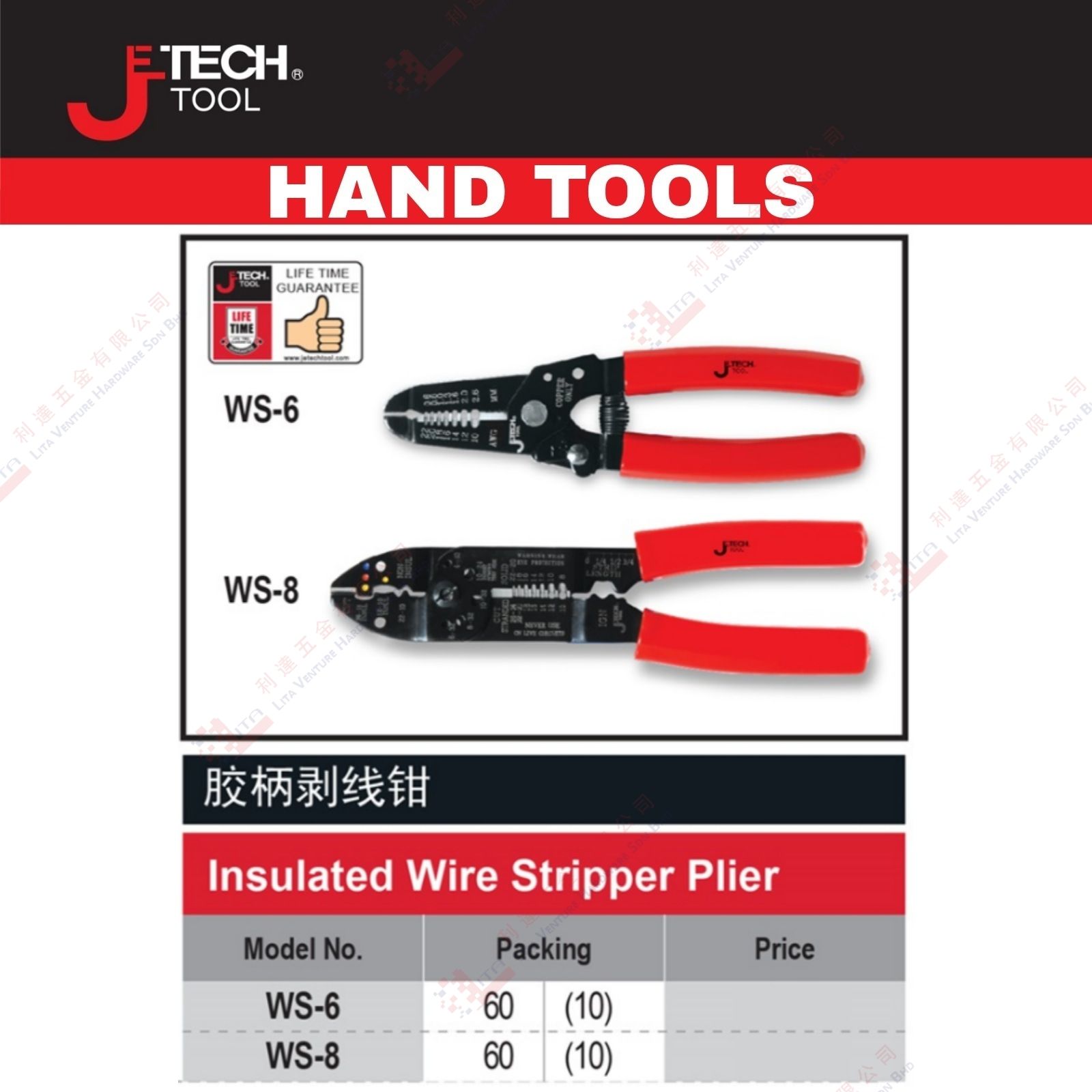 JE TECH BRAND INSULATED WIRE STRIPPER PLIER - WS6 WS8