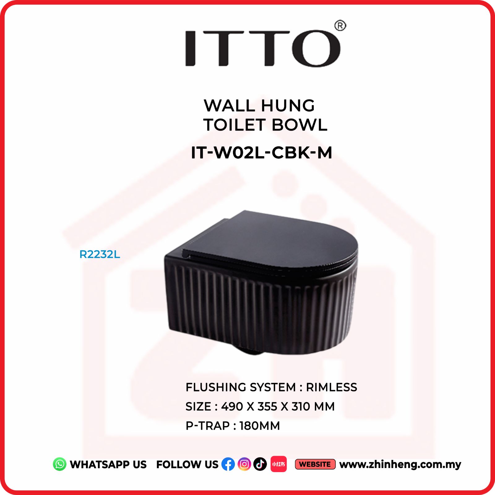 ITTO WALL HUNG TOILET BOWL IT-W02L-CBK-M