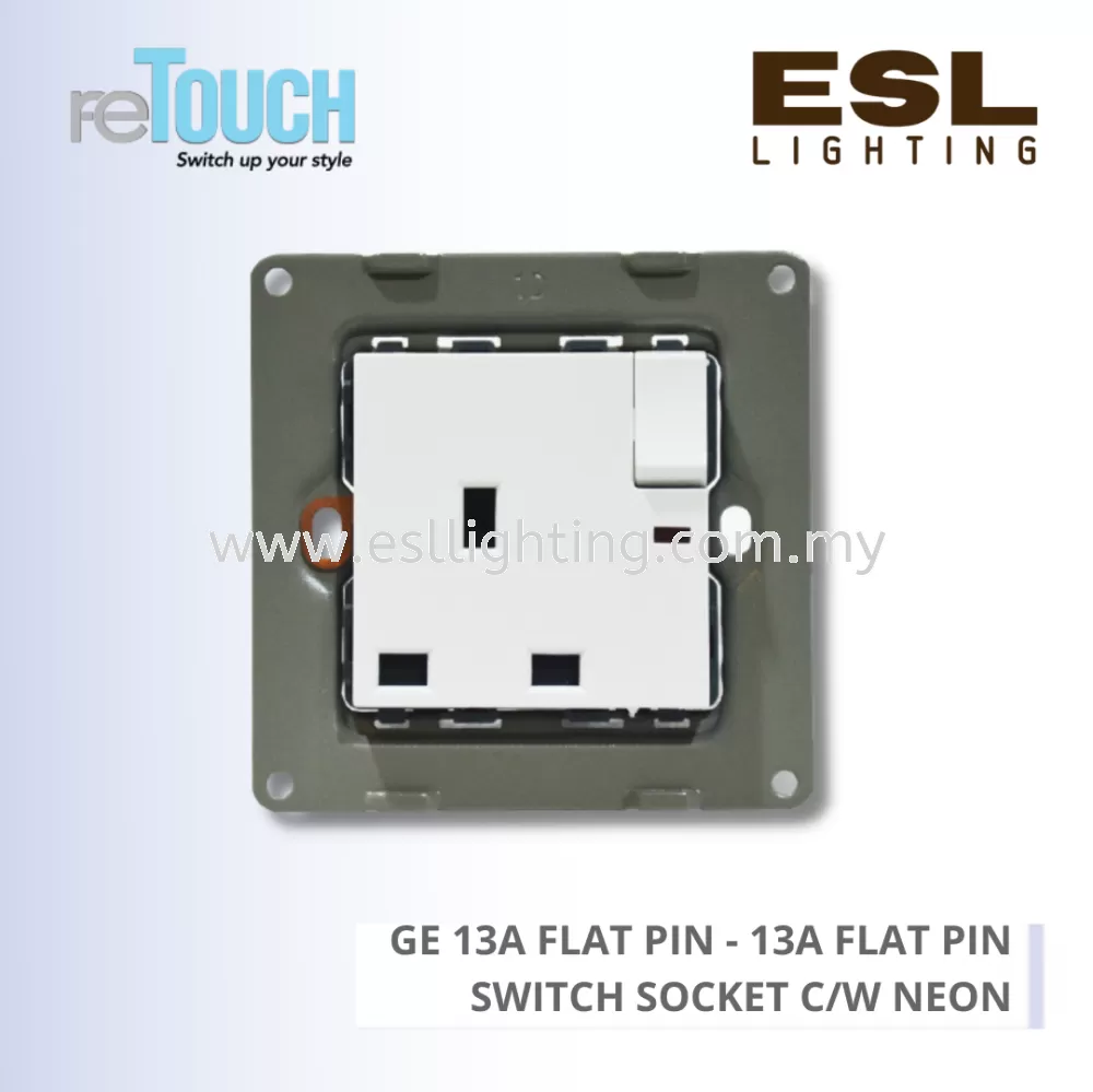 RETOUCH GRAND ELEMENTS - GE 13A FLAT PIN - E/SO113N-GW – 13A FLAT PIN SWITCH SOCKET C/W NEON