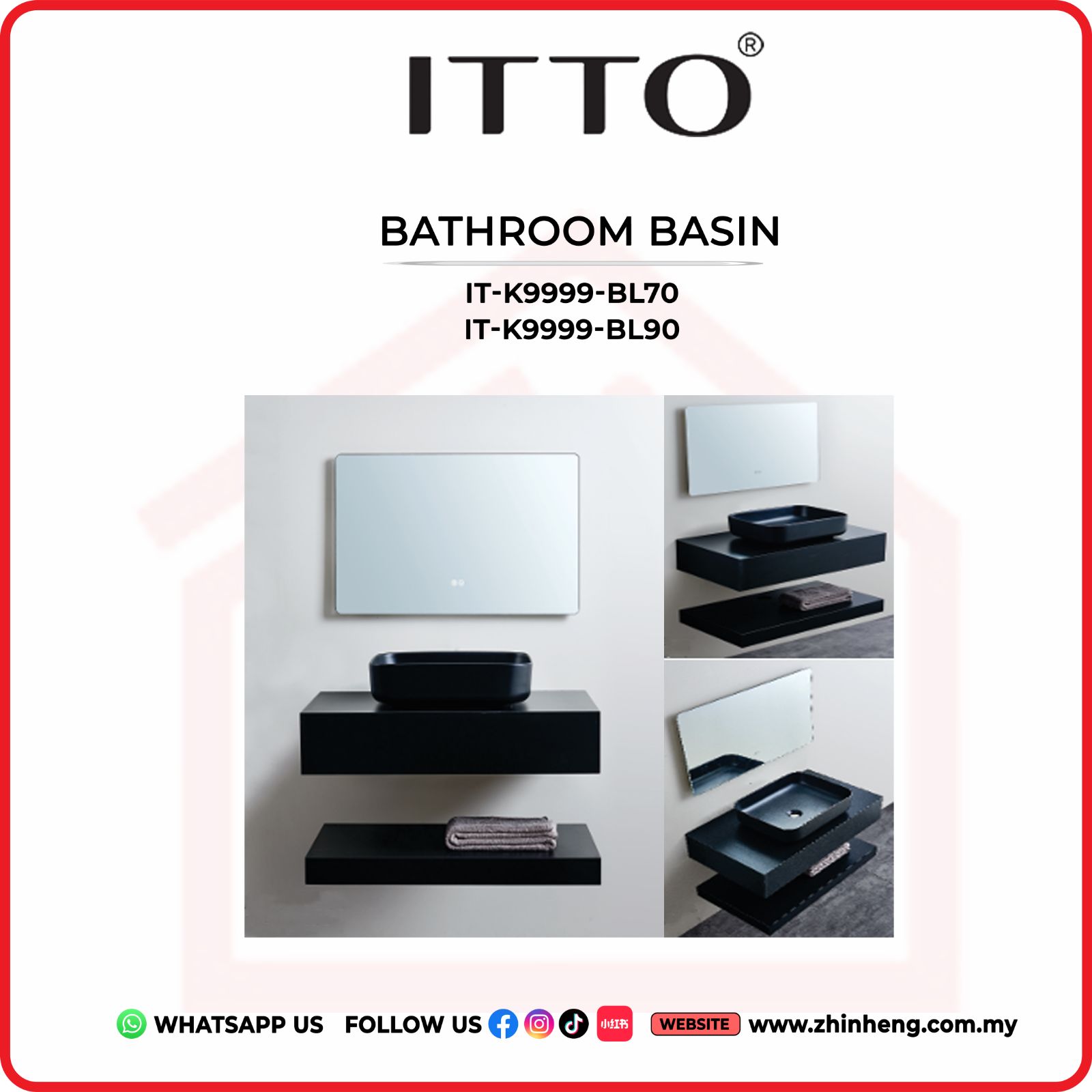 ITTO BATHROOM BASIN ONLY IT-K9999-BL70 + IT-K9999-BL90