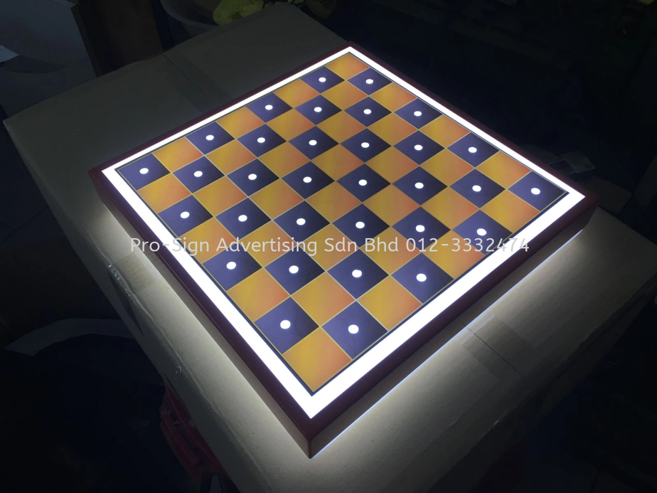 ACRYLIC CHESS BOARD WITH LED LIGHT (REKA, BATU CAVES, 2019)