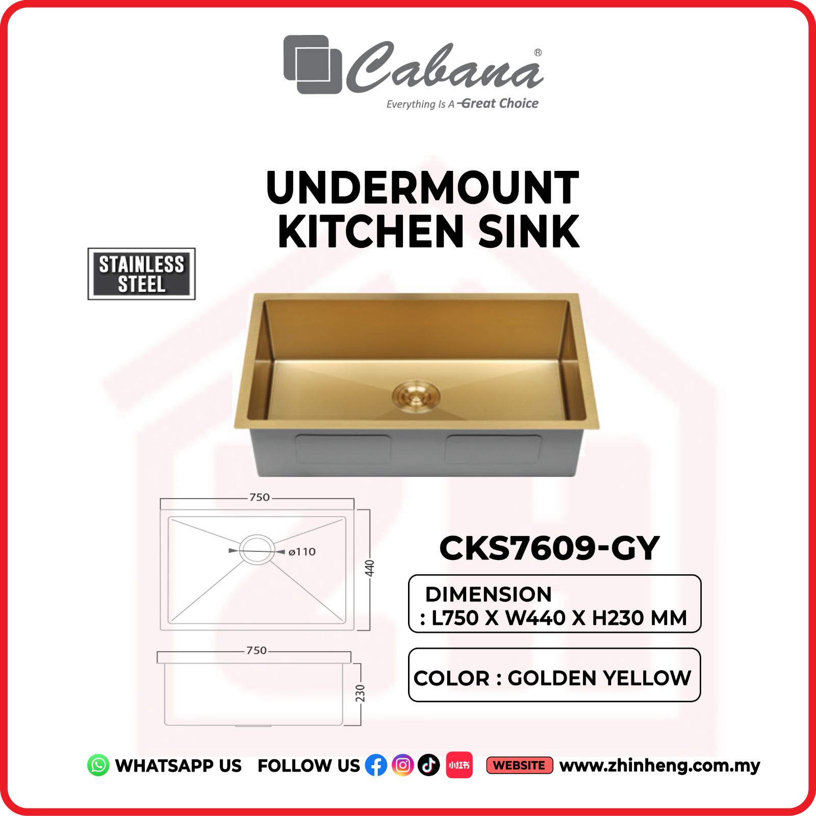 CABANA UNDERMOUNT KITCHEN SINK [SINGLE BOWL] CKS7609-GY