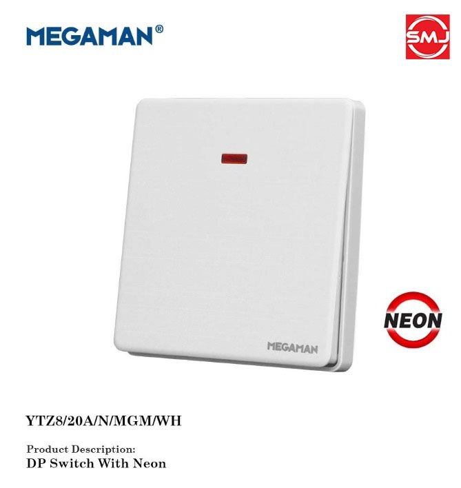 Megaman YTZ8/20A/N/MGM/WH 20A DP Switch c/w Neon (White)