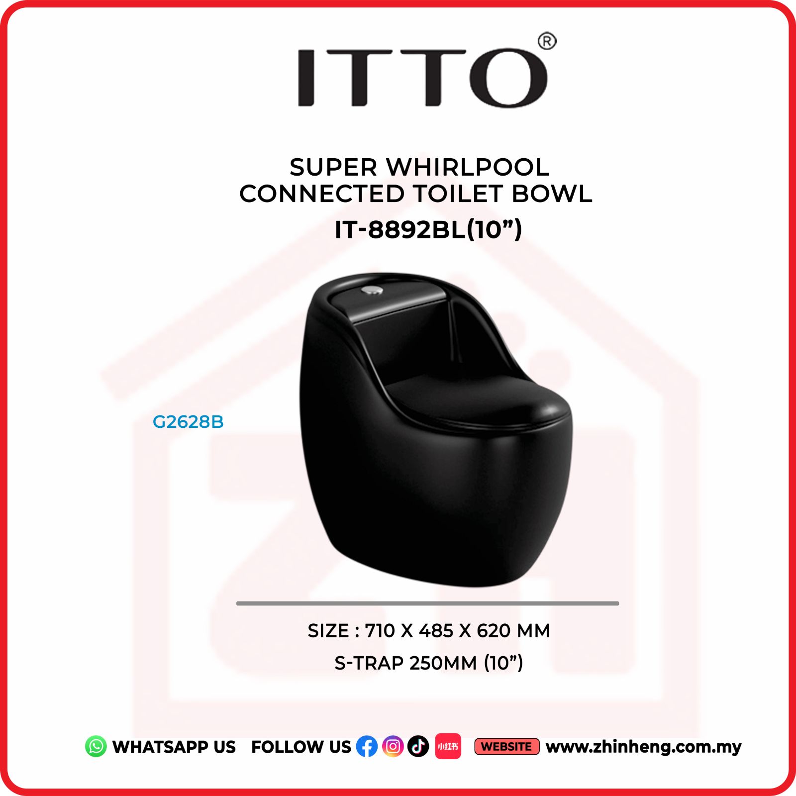 ITTO SUPER WHIRLPOOL CONNECTED TOILET BOWL  IT-8892BL(10")
