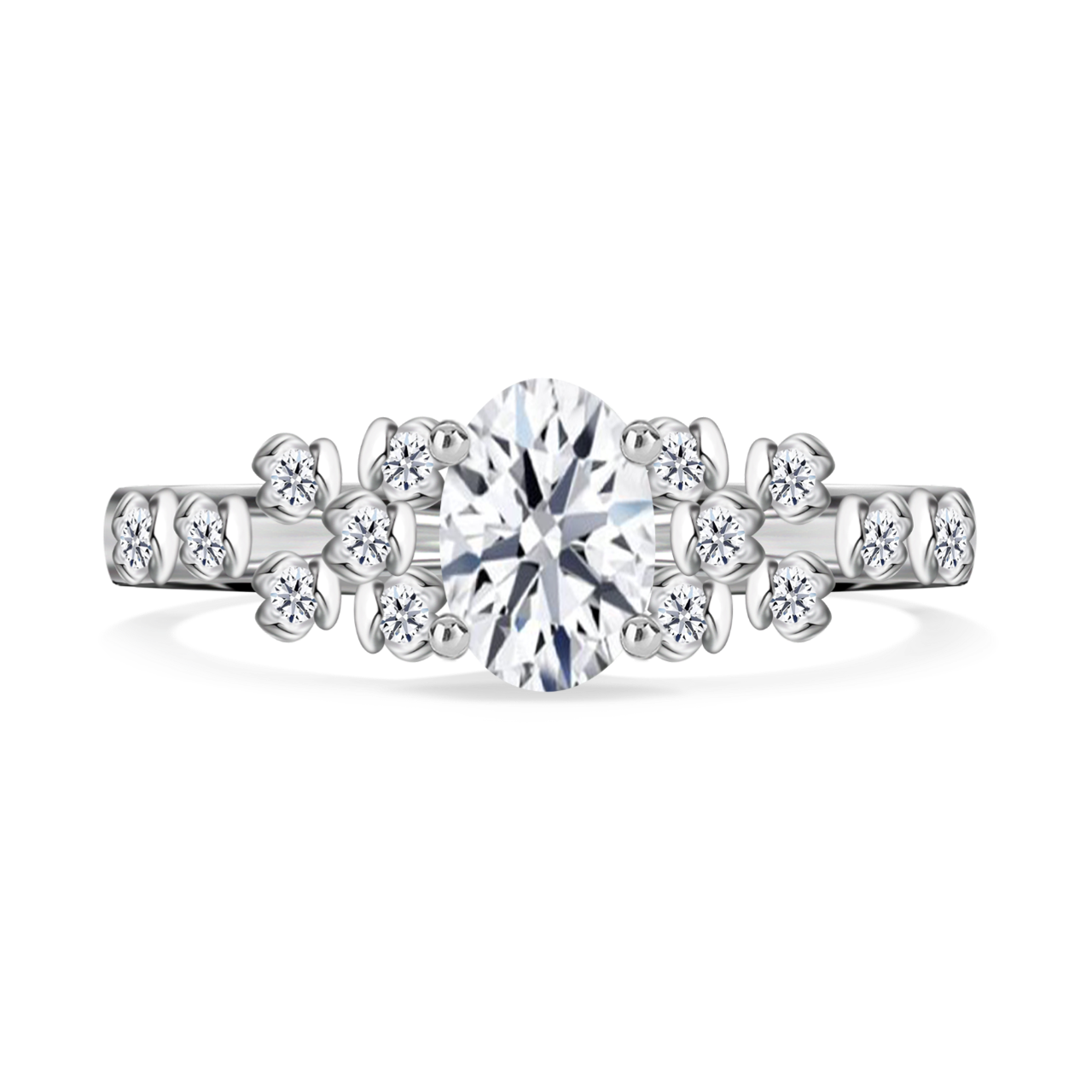 Castiel Precious Rose 18K White Gold Solitaire Pave Diamond Engagement Ring