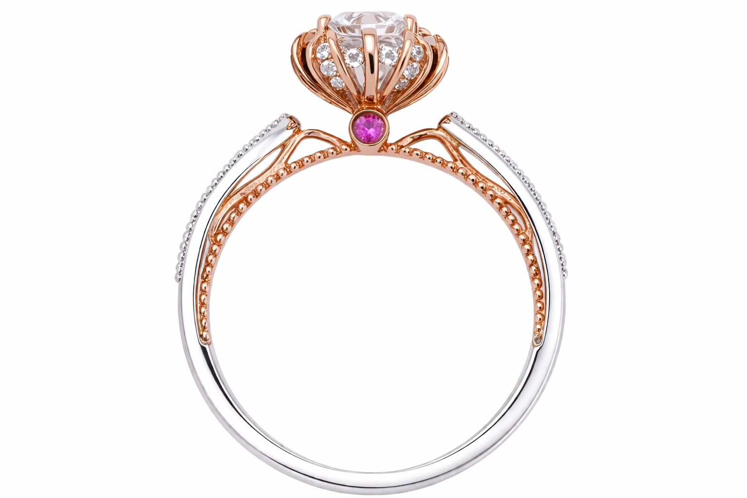 Roman & Co庐 Solvienne Ros茅 Crown Halo Engagement Ring
