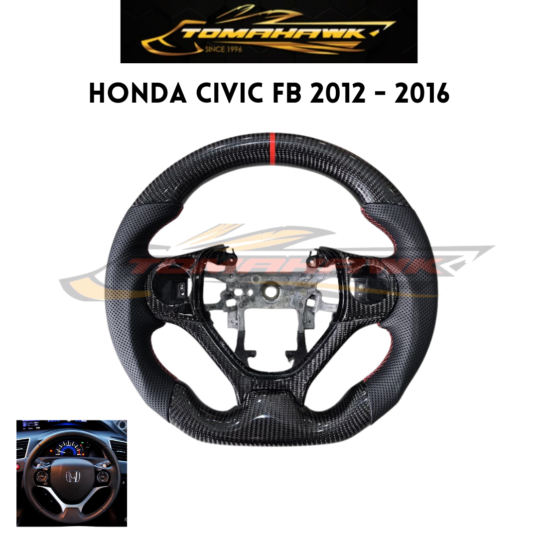 Honda Civic FB 2012-2015 Real Carbon Fiber Flat Bottom Sport Design Steering Wheel