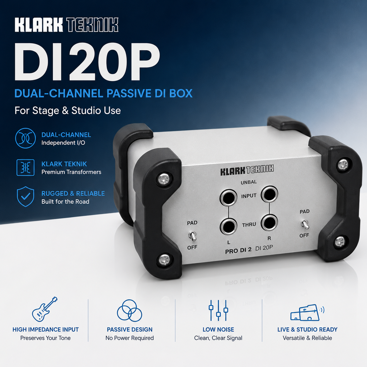 Klark Teknik DI20P – 被动式立体声DI直插盒，配备Midas变压器及宽广动态范围