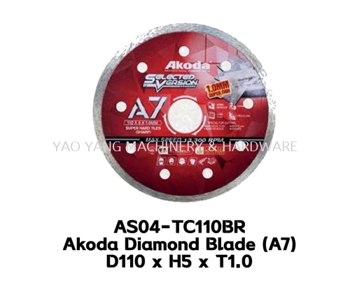 AS04-TC110BR Akoda 4'' Diamond Blade (A7) D110 x H5 x T1.0 - Use For Cutting Hard Tile Ceramic, Granite, Marble (Hard Tile (Sharp Type))