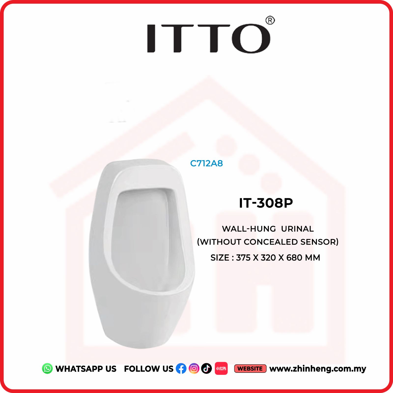 ITTO IT-308P WALL-HUNG URINAL (WITHOUT CONCEALED SENSOR)
