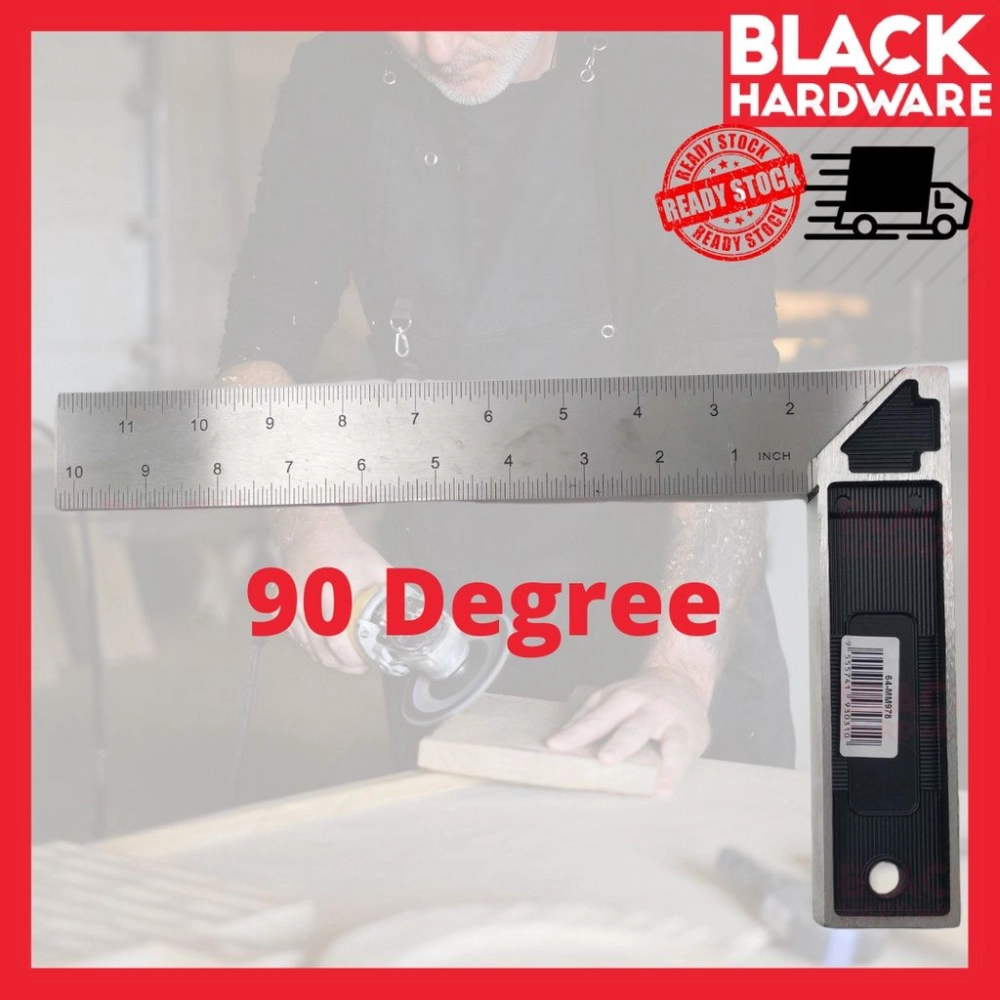 BLACK HARDWARE Remax 12" Precisely Extra Thick Aluminium Measuring Try L-Square Ruler Pembaris Sesiku L 角尺