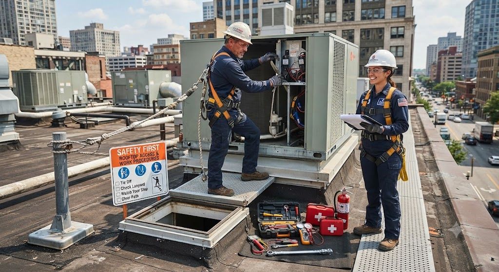 HVAC technician accident prevention rooftop work
