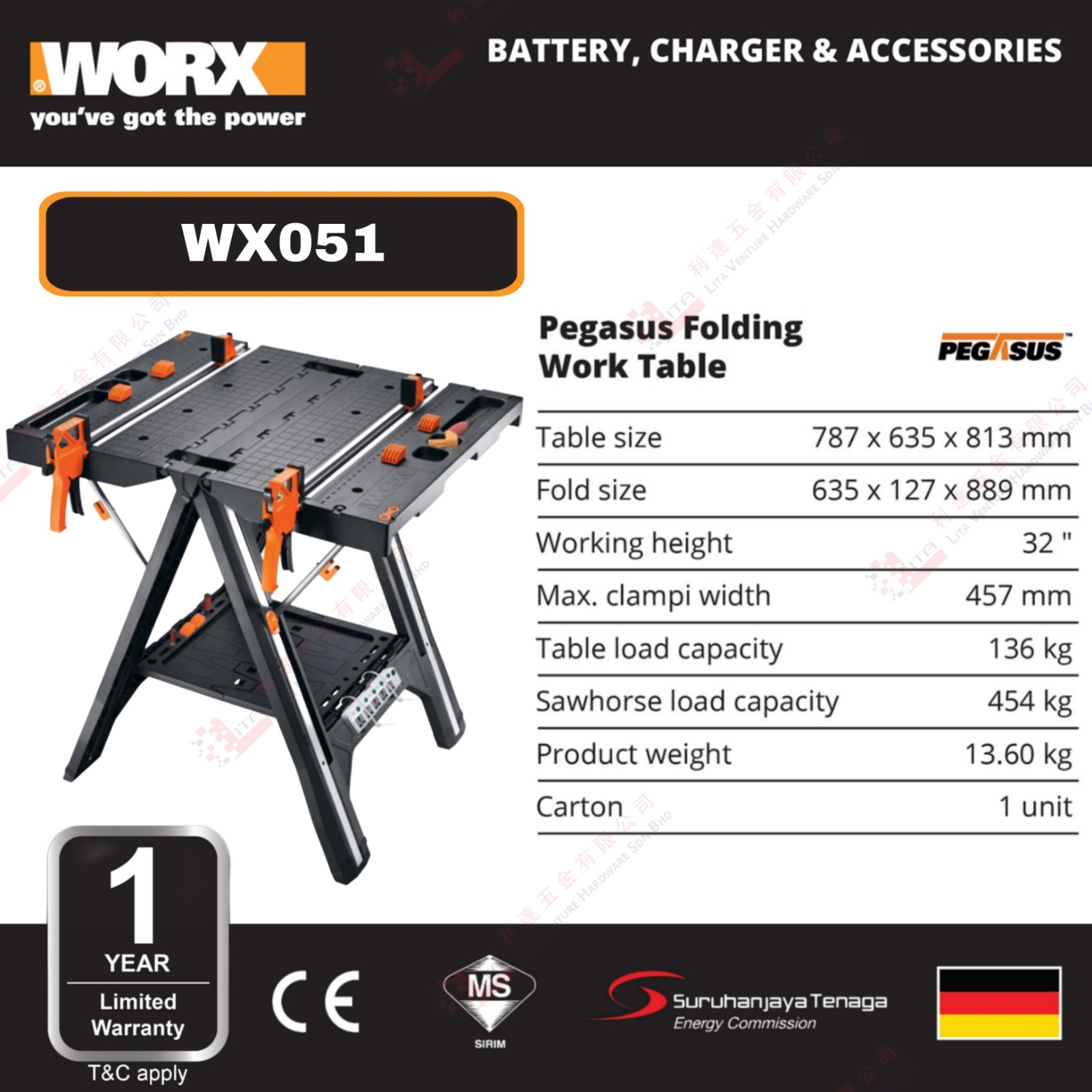 WORX BRAND PEGASUS FOLDING WORK TABLE - WX051