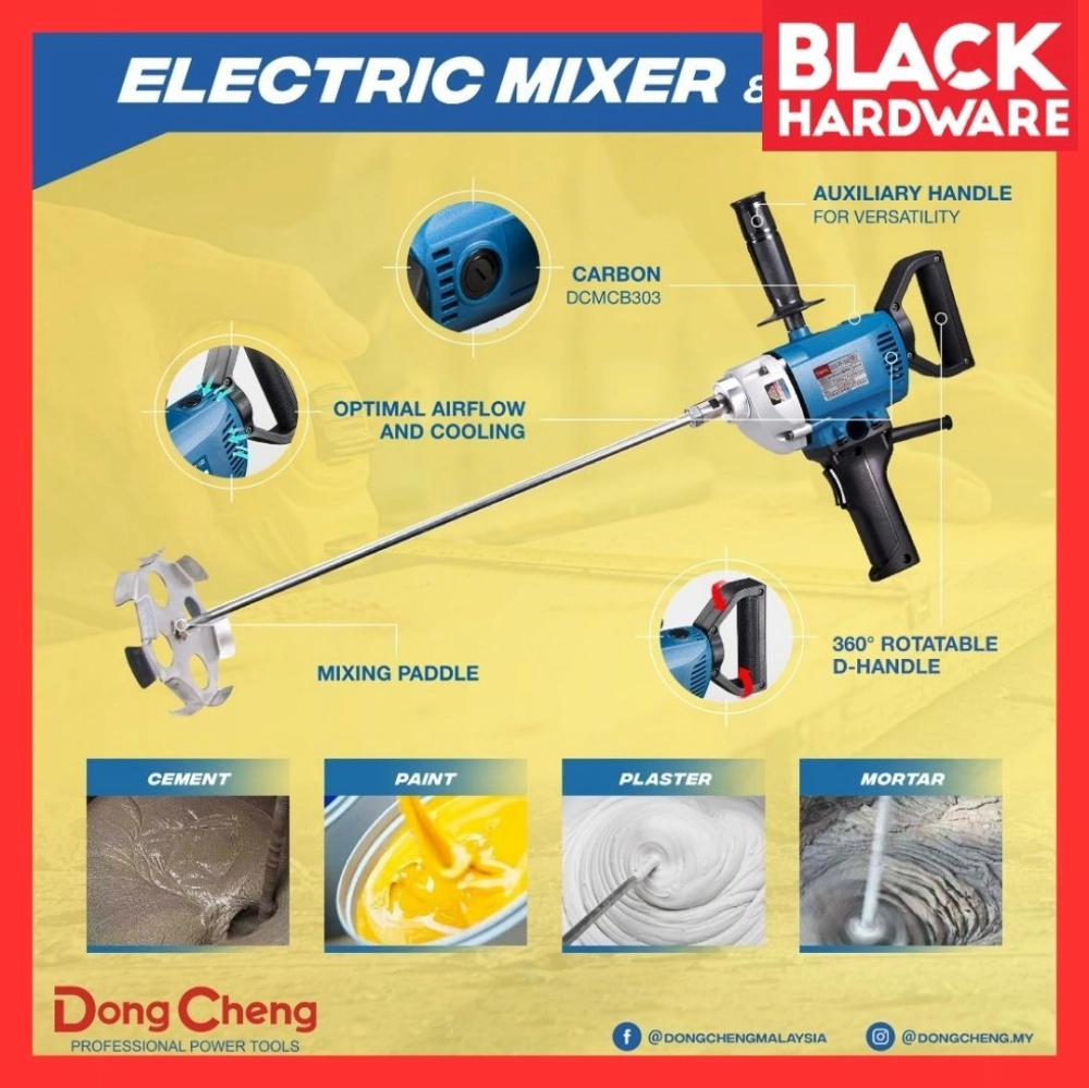 Black Hardware Mesin ElDONGCHENG  Electric Stirrer Paint Cement Concrete Mixer Machine Rod Blender Power Tools Mix Cemen