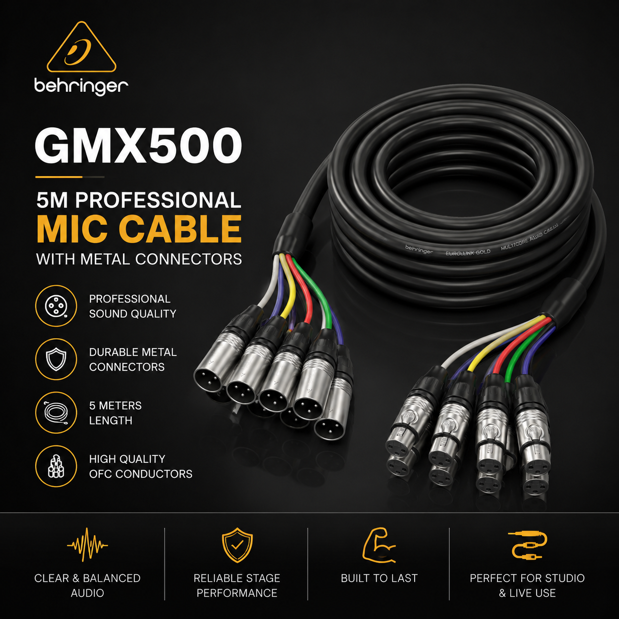 Behringer GMX500 – 5M Professional mic Cable with Metal Connectors