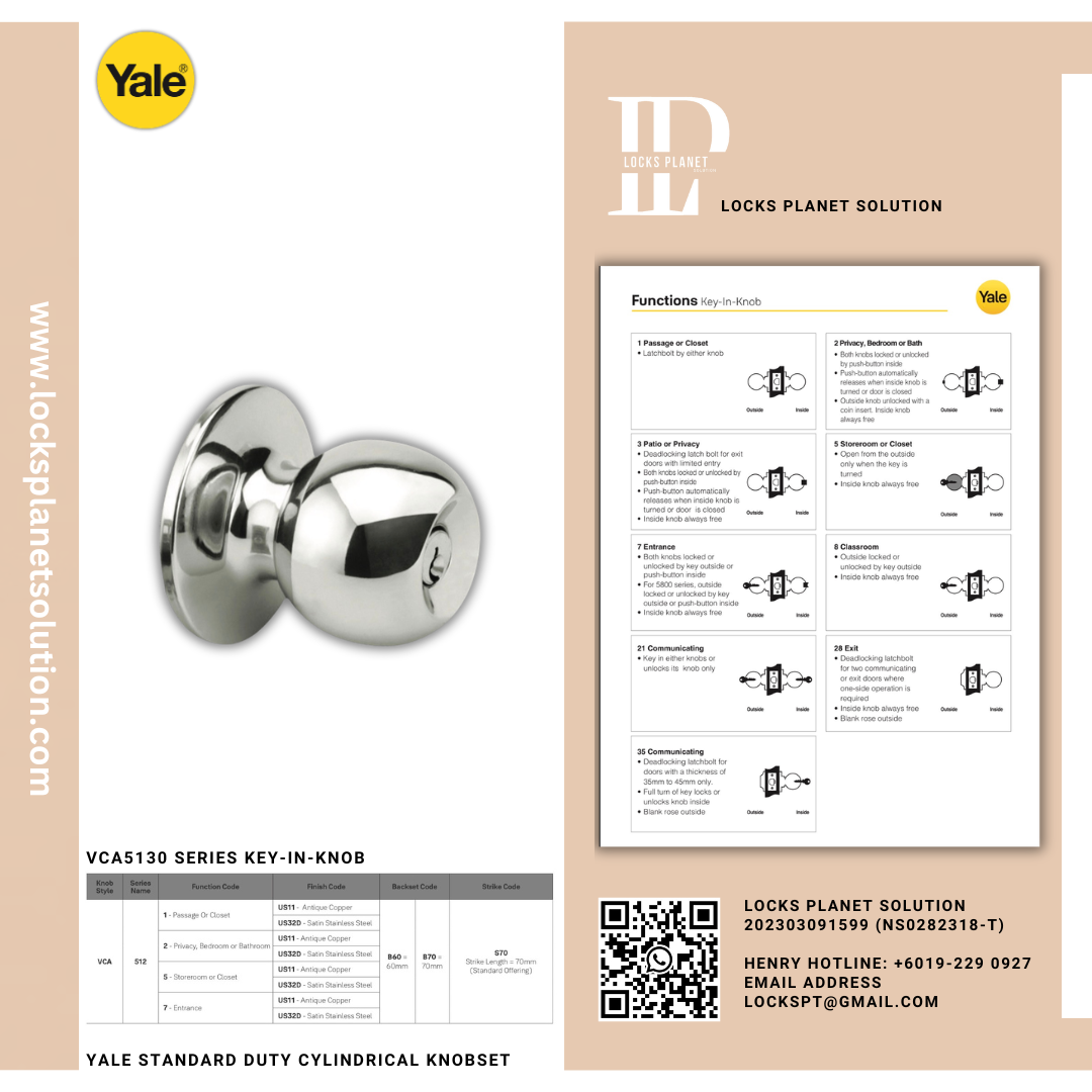 YALE STANDARD DUTY CYLINDRICAL KNOBSET