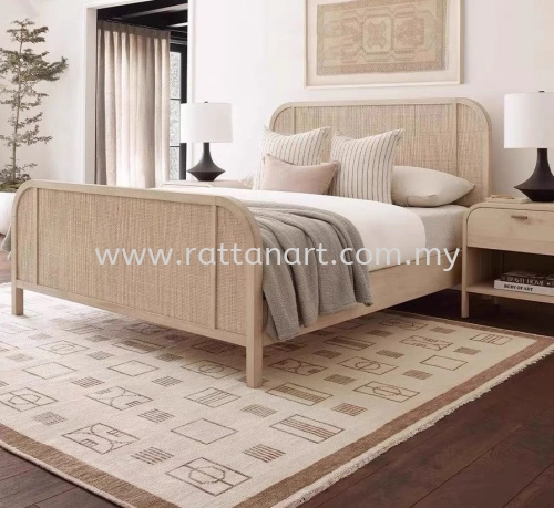 REA. WOODEN RATTAN BED FRAME