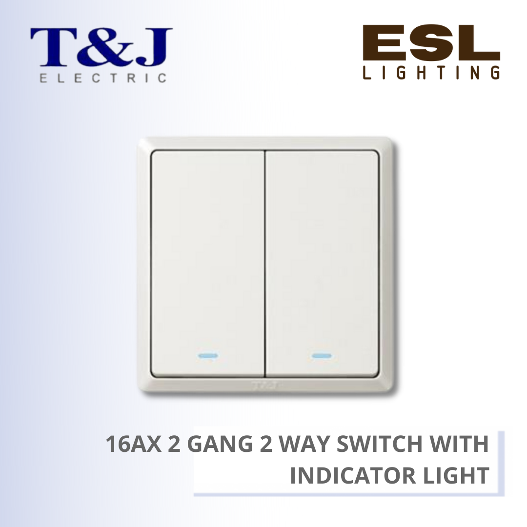 T&J SWITCHES INFINIT SERIES 16AX 2 GANG 2 WAY SWITCH WITH INDICATOR LIGHT - HC2712L-2 HC2712L-2-SBL HC2712L-2-MSB HC2712L-2-PS7 HC2712L-2-ST5