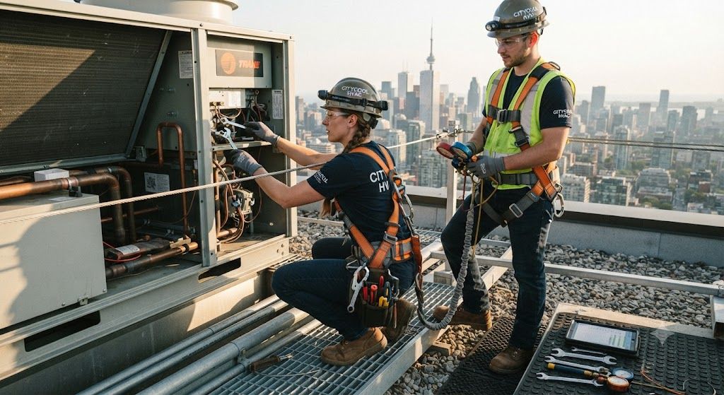 HVAC technician safety gear for working at height