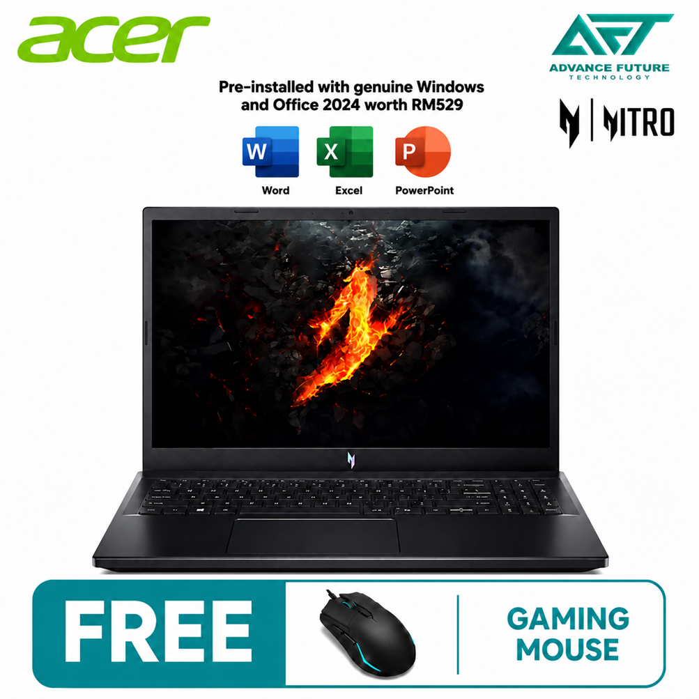Acer Nitro V15 ANV15-41-R0DZ 15.6" FHD 165Hz Gaming Laptop Black ( AMD Ryzen 5 6600H, 8GB, 512GB SSD, RTX3050, W11, H&S 2024&M365 )