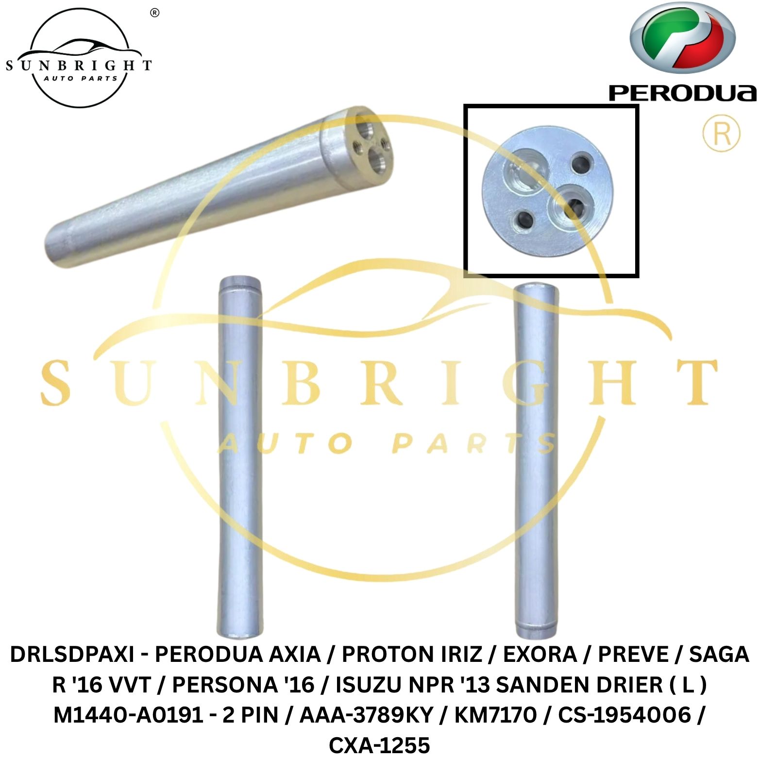 DRLSDPAXI - PERODUA AXIA / PROTON IRIZ / EXORA / PREVE / SAGA R '16 VVT / PERSONA '16 / ISUZU NPR '13 SANDEN DRIER ( L ) M1440-A0191 - 2 PIN / AAA-3789KY / KM7170 / CS-1954006 / CXA-1255